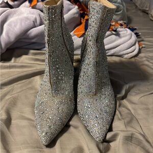 Betsey Johnson Sparkling Silver Heeled Boots